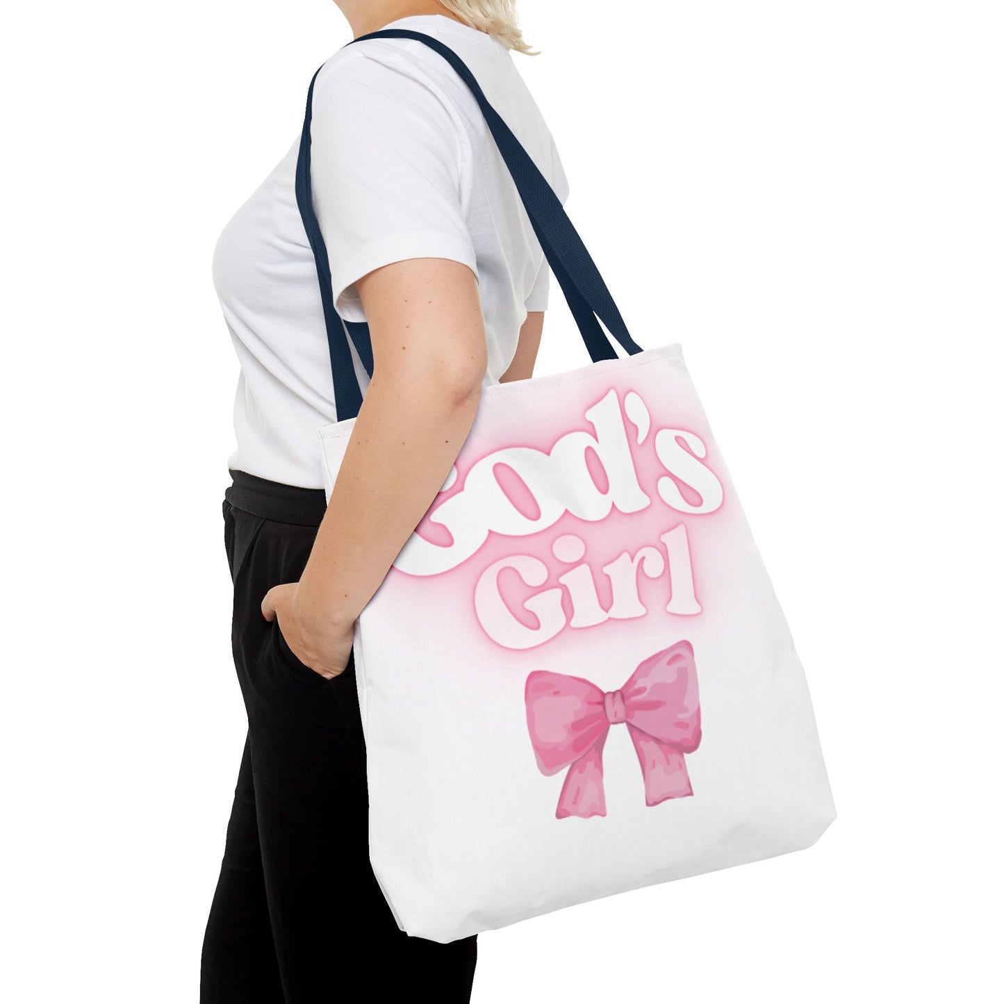 God's Girl Cute Pink Tote Bag, Chic Shopper Bag, Inspirational Gift, Women’s Fashion Accessory, Beach Tote, Pink Bow Design