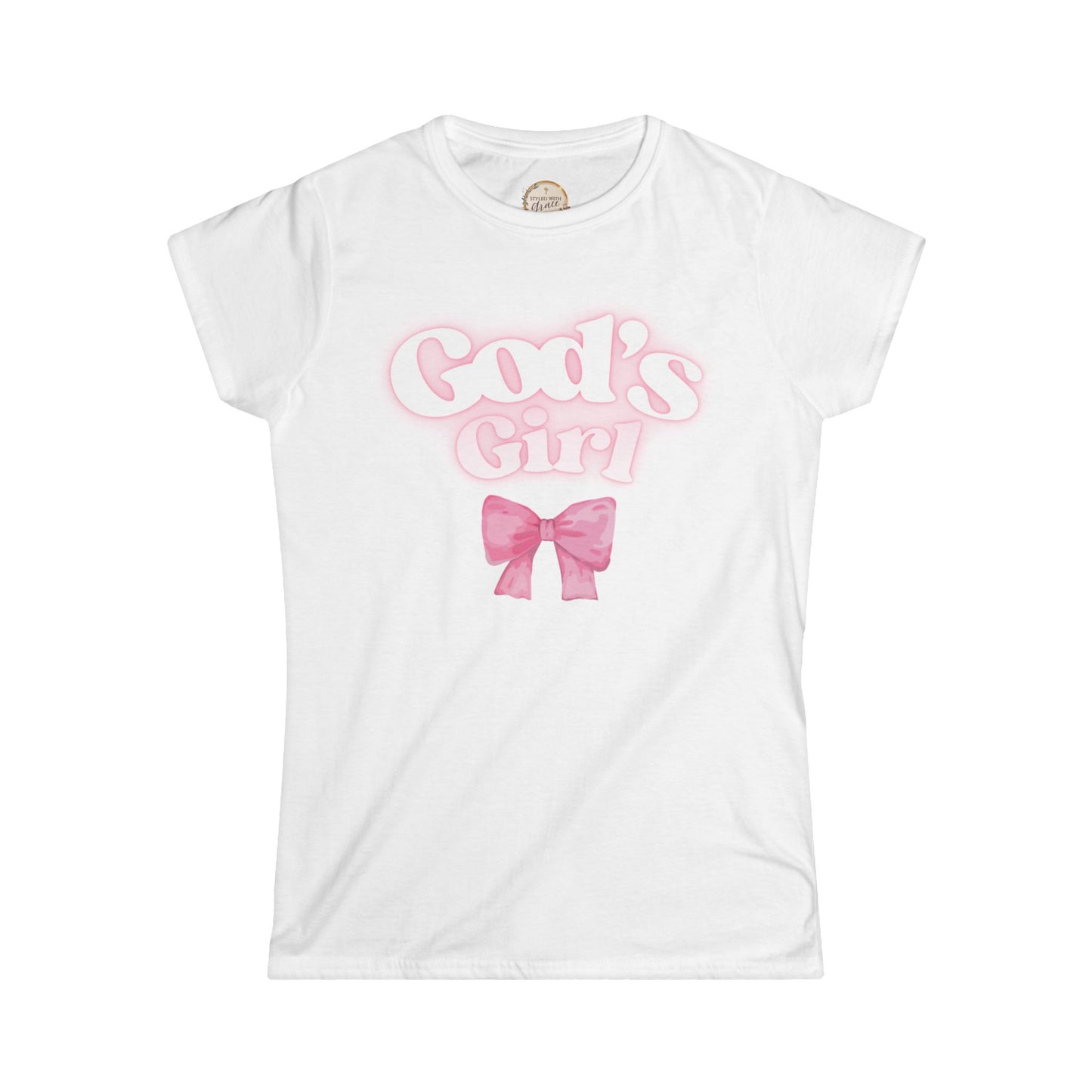 God's Girl Pink Bow Tee, Women's Faith-Inspired Shirt, Cute Graphic Top, Christian Gift, Spiritual Apparel