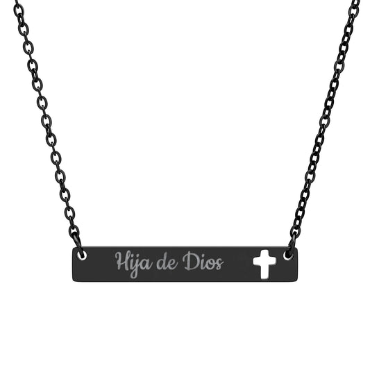 "Hija de Dios" Cutout Cross Bar Necklace — Engraved Pendant