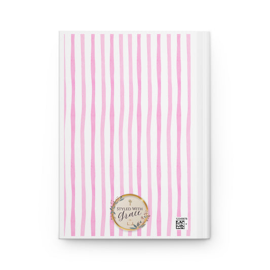 "His Mercies Are New Every Morning" (Lamentations 3:23) Hardcover Journal — Pink Stripes & Bow