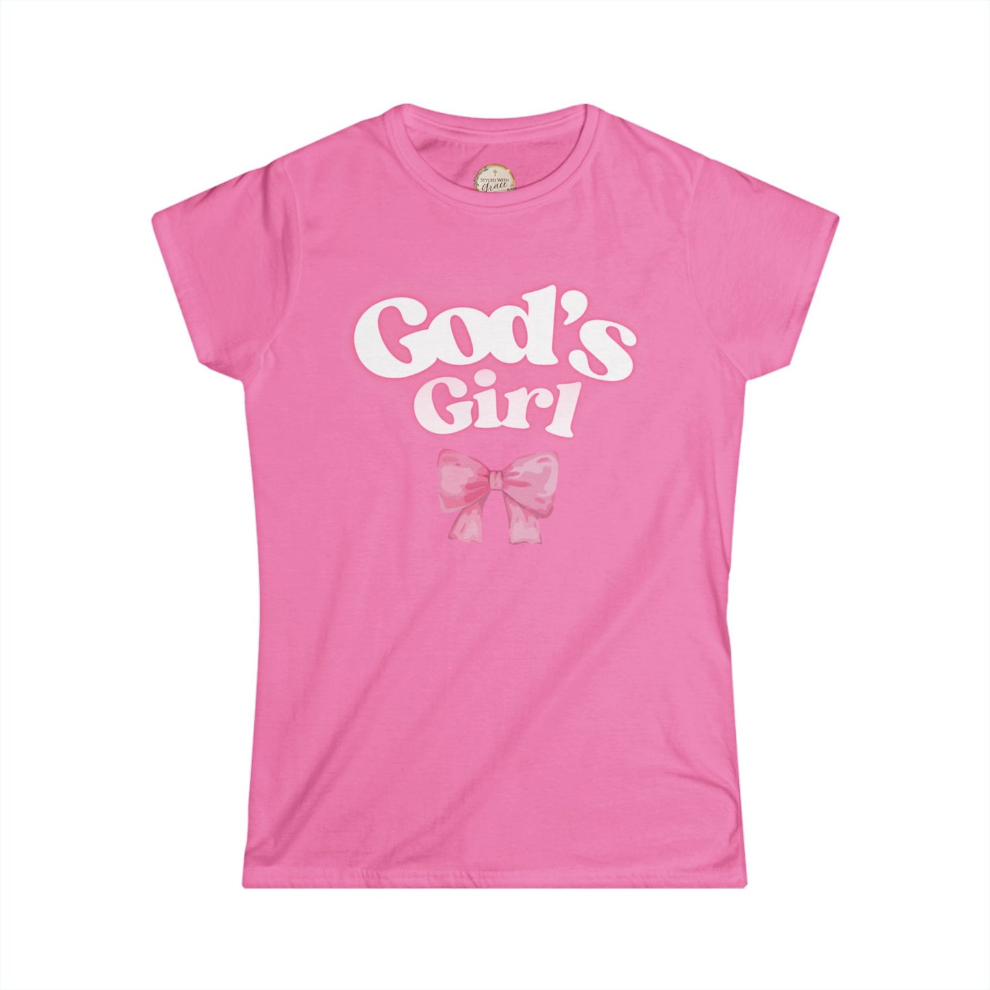 God's Girl Pink Bow Tee, Women's Faith-Inspired Shirt, Cute Graphic Top, Christian Gift, Spiritual Apparel