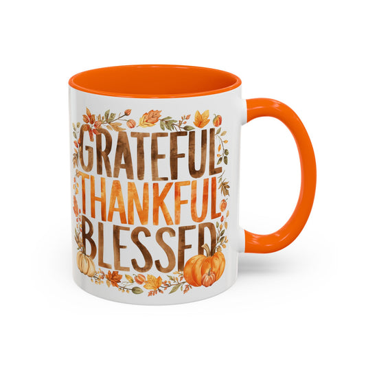 Grateful Thankful Blessed - Accent Coffee Mug (11, 15oz)