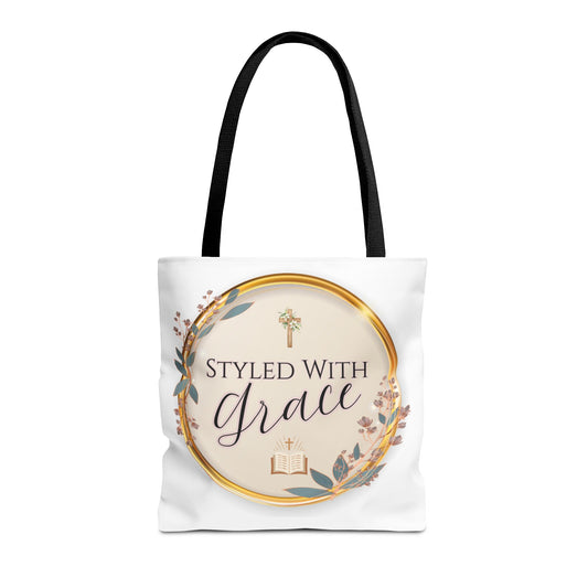 Styled With Grace | Elegant Faith-Inspired Tote Bag, Christian Gift, Inspirational Bag, Stylish Reusable Tote, Religious Accessories