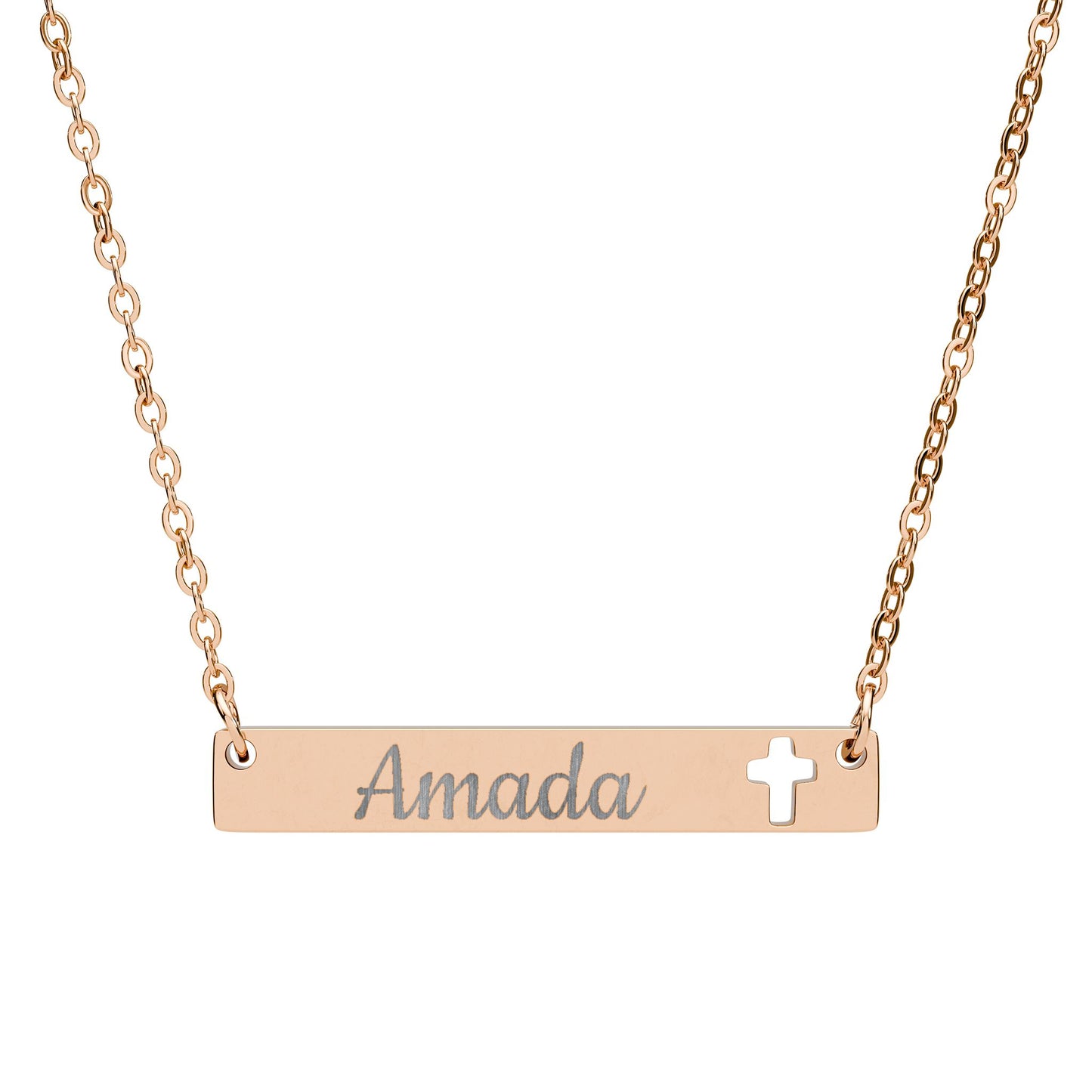 "Amada" Engravable Cutout Cross Bar Necklace — Personalized Name Plate Pendant