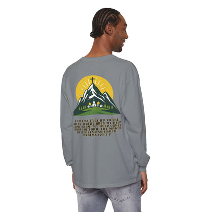 Psalms 121:1-2 Spiritual Long Sleeve T-Shirt, Christian Apparel, Faith-Based Gift, Outdoor Style, Inspirational Everyday Wear