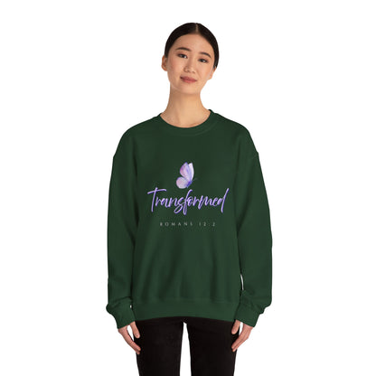 Transformed Butterfly Sweatshirt — Romans 12:2 Christian Crewneck