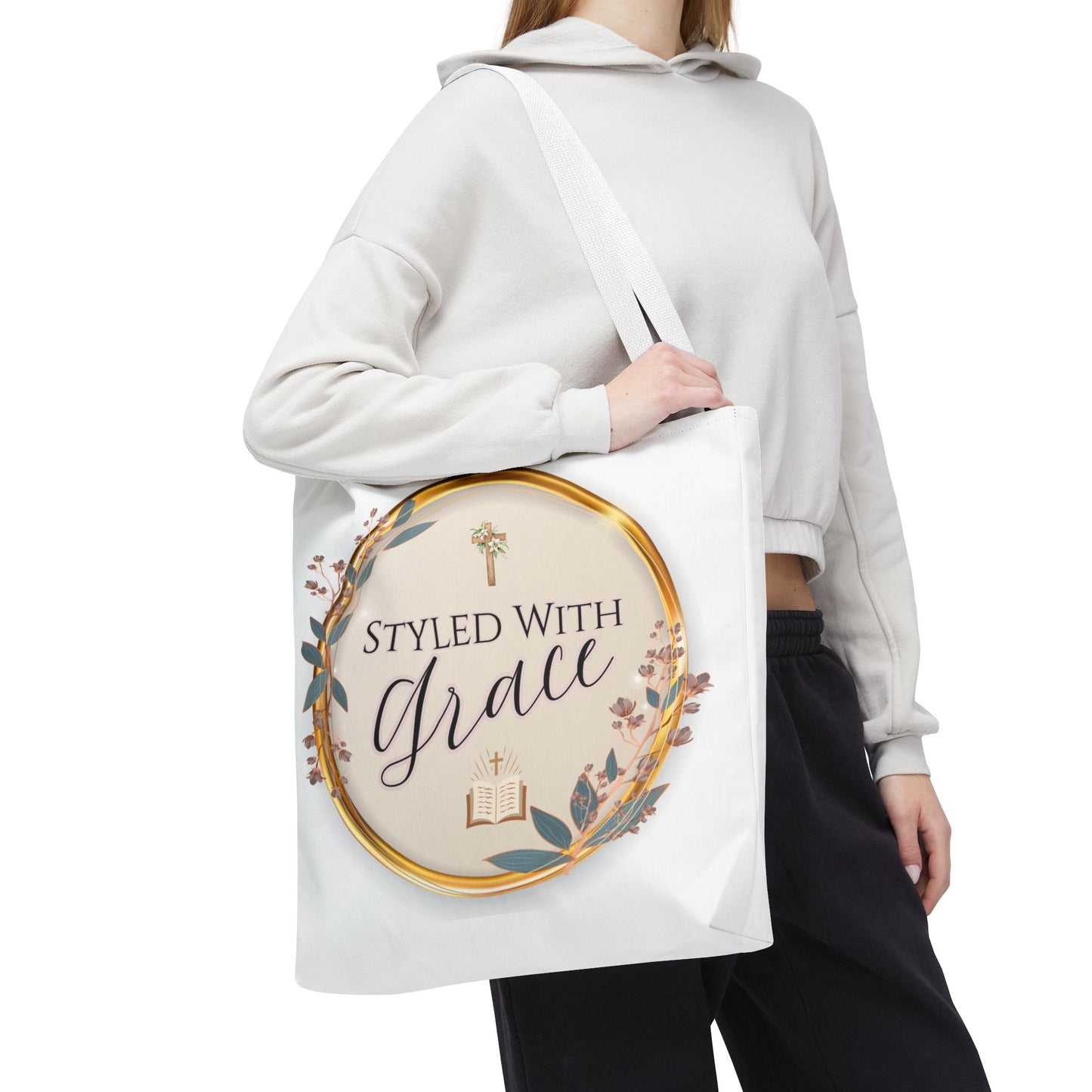 Styled With Grace | Elegant Faith-Inspired Tote Bag, Christian Gift, Inspirational Bag, Stylish Reusable Tote, Religious Accessories