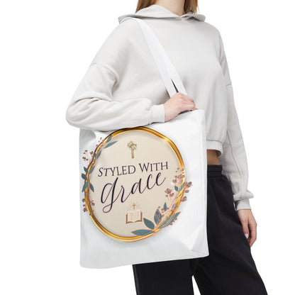 Styled With Grace | Elegant Faith-Inspired Tote Bag, Christian Gift, Inspirational Bag, Stylish Reusable Tote, Religious Accessories