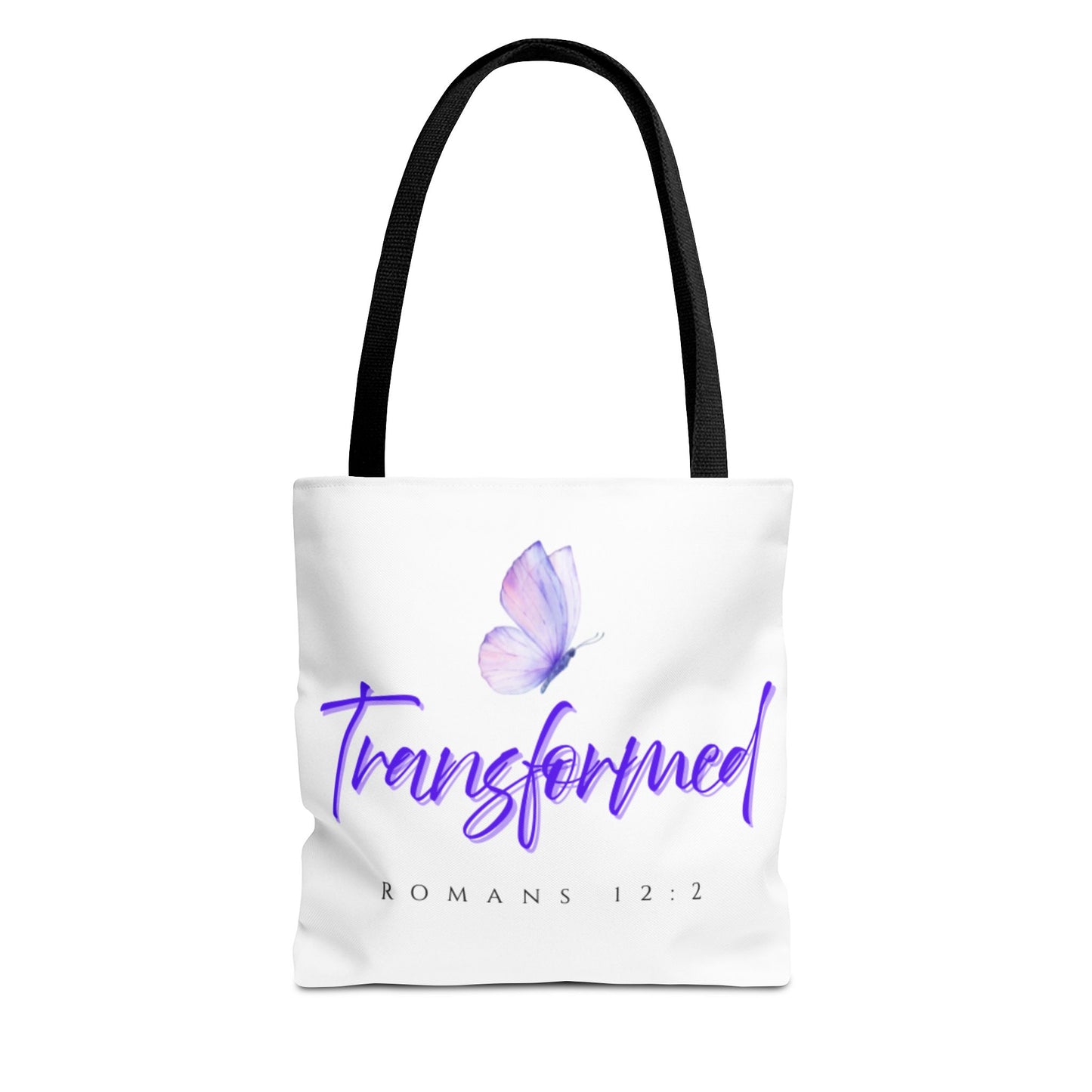 Transformed  Tote Bag - Inspirational Gift, AOP Design, Motivational Tote, Everyday Use, Romans 12:2