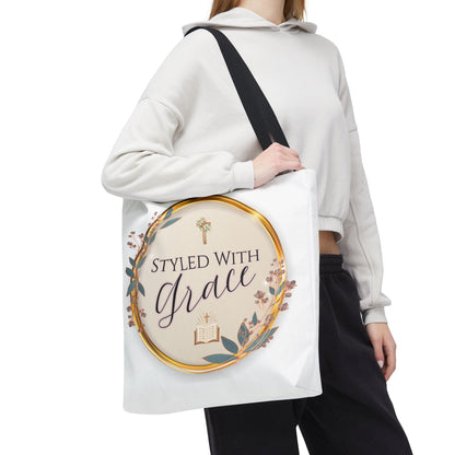 Styled With Grace | Elegant Faith-Inspired Tote Bag, Christian Gift, Inspirational Bag, Stylish Reusable Tote, Religious Accessories