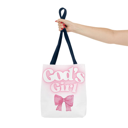 God's Girl Cute Pink Tote Bag, Chic Shopper Bag, Inspirational Gift, Women’s Fashion Accessory, Beach Tote, Pink Bow Design