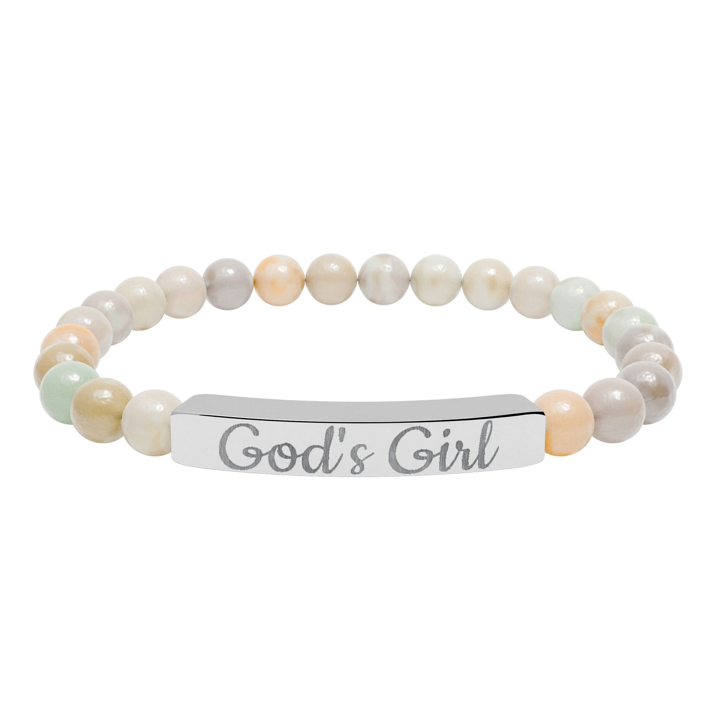 "God's Girl" - Engraved Natural Stone Stretch Bar Bracelet