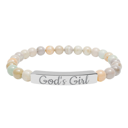 "God's Girl" - Engraved Natural Stone Stretch Bar Bracelet