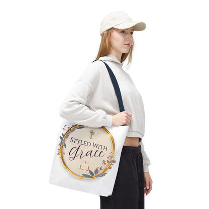 Styled With Grace | Elegant Faith-Inspired Tote Bag, Christian Gift, Inspirational Bag, Stylish Reusable Tote, Religious Accessories