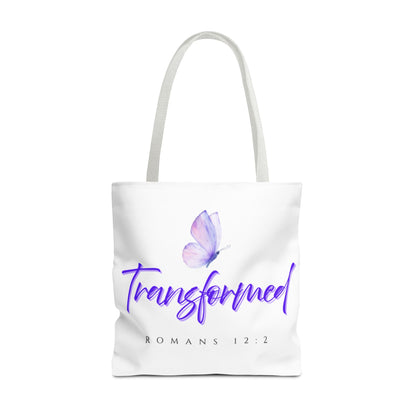 Transformed  Tote Bag - Inspirational Gift, AOP Design, Motivational Tote, Everyday Use, Romans 12:2