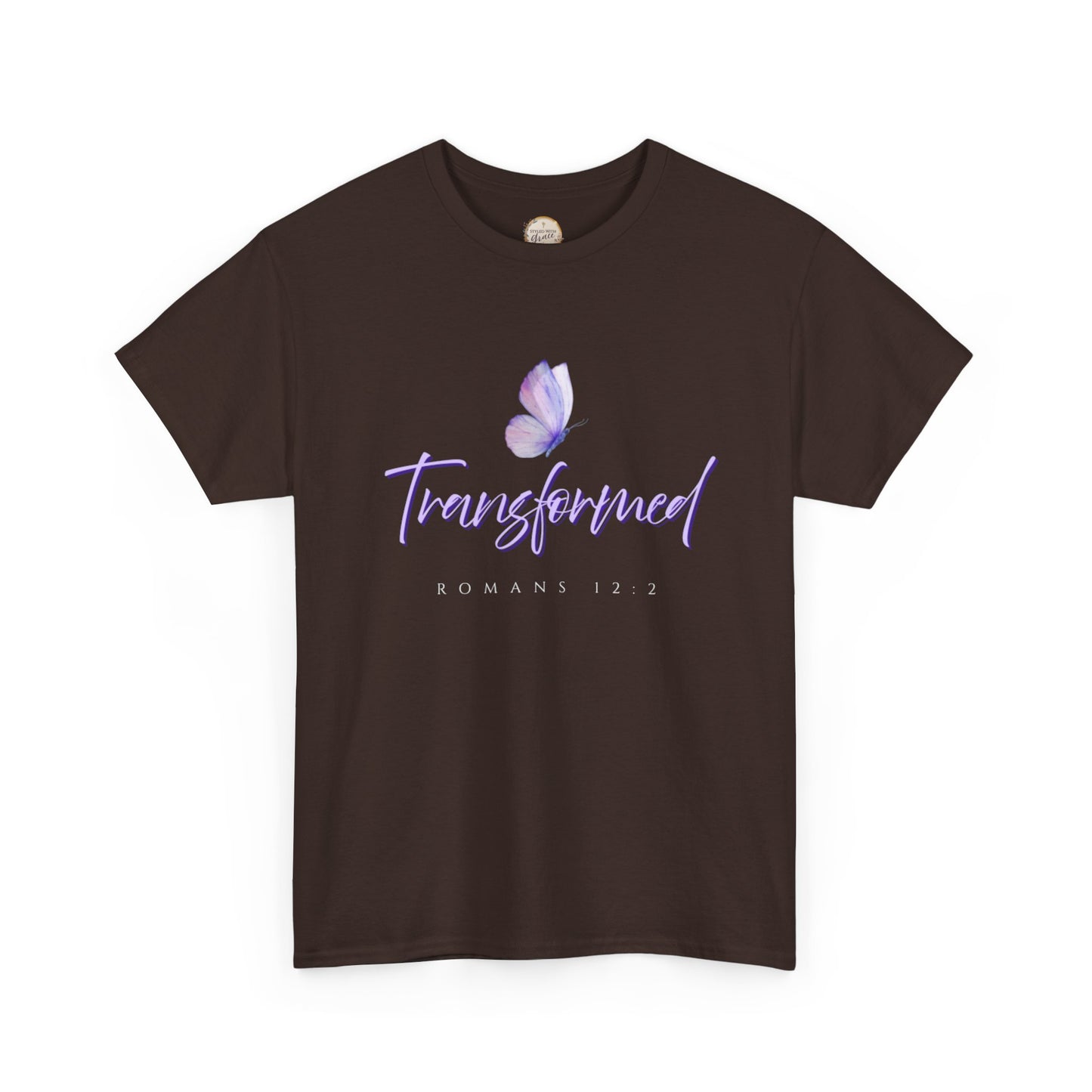 Transformed Unisex Heavy Cotton Tee - Inspirational Shirt, Motivational Gift, Christian Apparel, Everyday Wear, Butterfly Design