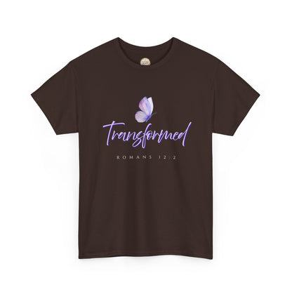 Transformed Unisex Heavy Cotton Tee - Inspirational Shirt, Motivational Gift, Christian Apparel, Everyday Wear, Butterfly Design