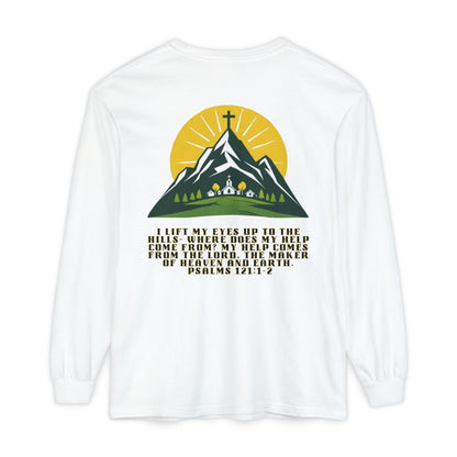 Psalms 121:1-2 Spiritual Long Sleeve T-Shirt, Christian Apparel, Faith-Based Gift, Outdoor Style, Inspirational Everyday Wear