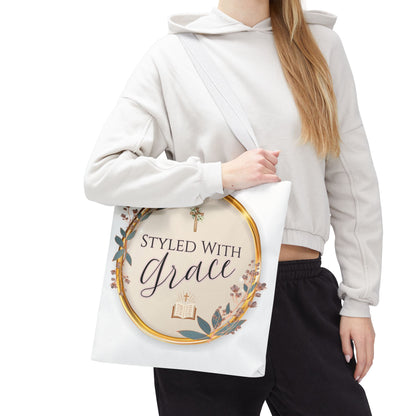Styled With Grace | Elegant Faith-Inspired Tote Bag, Christian Gift, Inspirational Bag, Stylish Reusable Tote, Religious Accessories