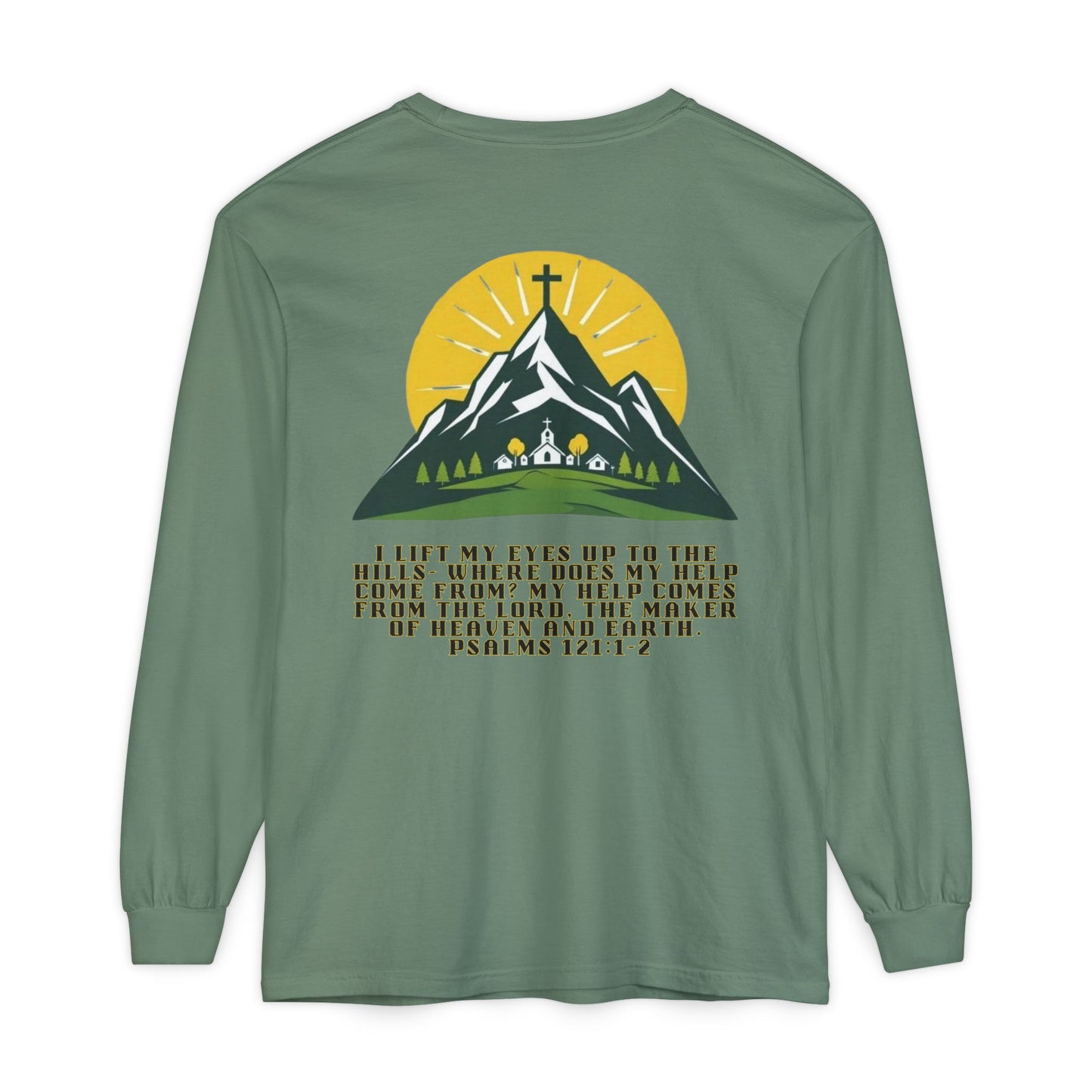 Psalms 121:1-2 Spiritual Long Sleeve T-Shirt, Christian Apparel, Faith-Based Gift, Outdoor Style, Inspirational Everyday Wear