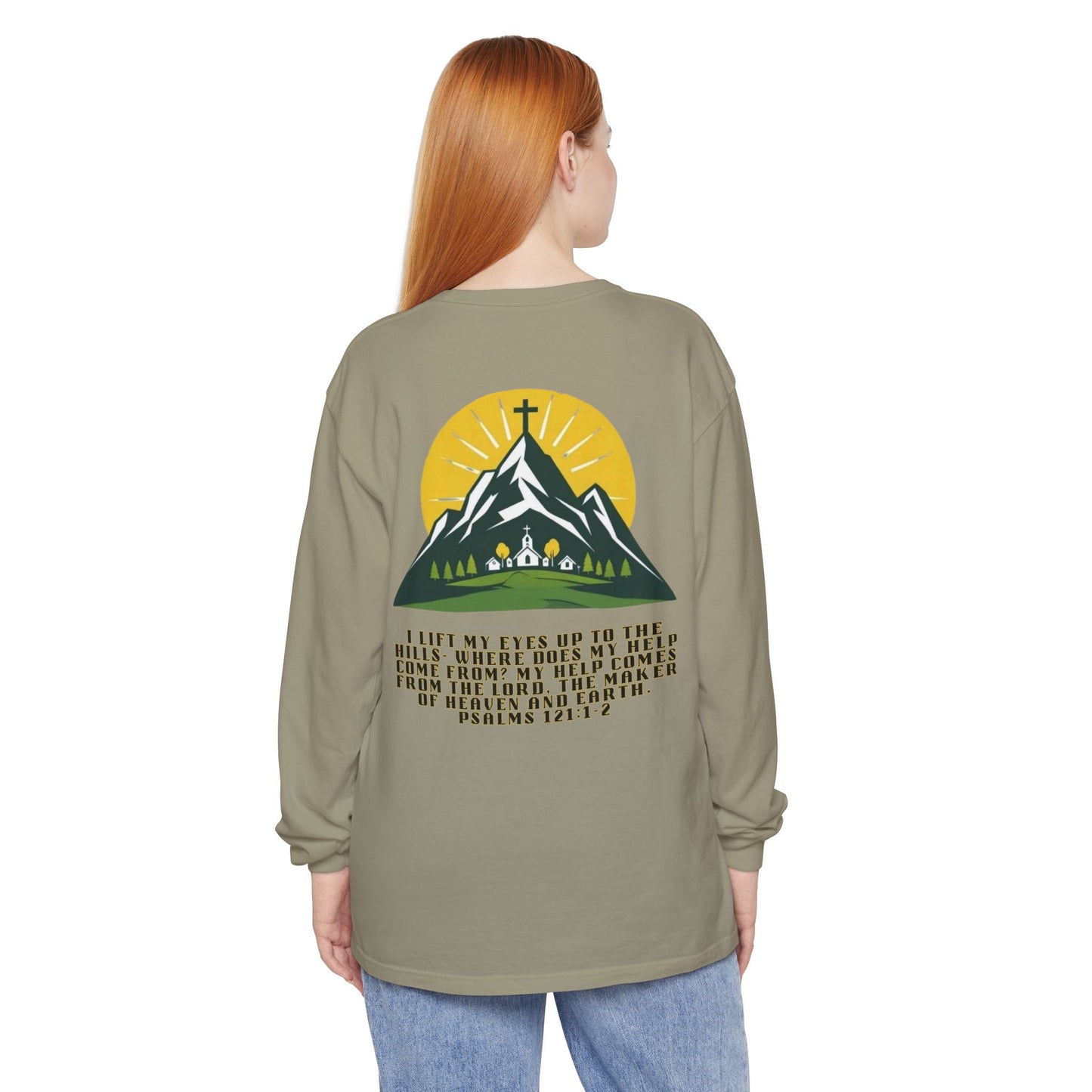 Psalms 121:1-2 Spiritual Long Sleeve T-Shirt, Christian Apparel, Faith-Based Gift, Outdoor Style, Inspirational Everyday Wear