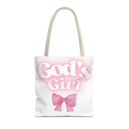 God's Girl Cute Pink Tote Bag, Chic Shopper Bag, Inspirational Gift, Women’s Fashion Accessory, Beach Tote, Pink Bow Design