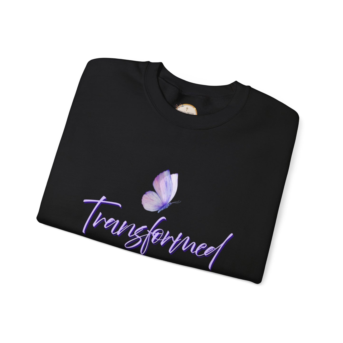 Transformed Butterfly Sweatshirt — Romans 12:2 Christian Crewneck
