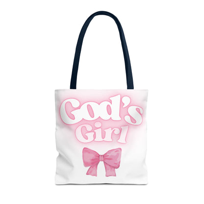 God's Girl Cute Pink Tote Bag, Chic Shopper Bag, Inspirational Gift, Women’s Fashion Accessory, Beach Tote, Pink Bow Design