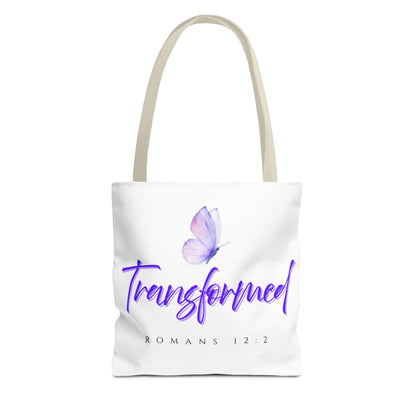 Transformed  Tote Bag - Inspirational Gift, AOP Design, Motivational Tote, Everyday Use, Romans 12:2