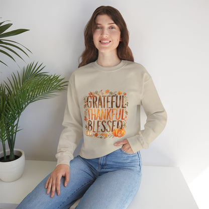 Grateful Thankful Blessed Sweatshirt — Thanksgiving Fall Crewneck