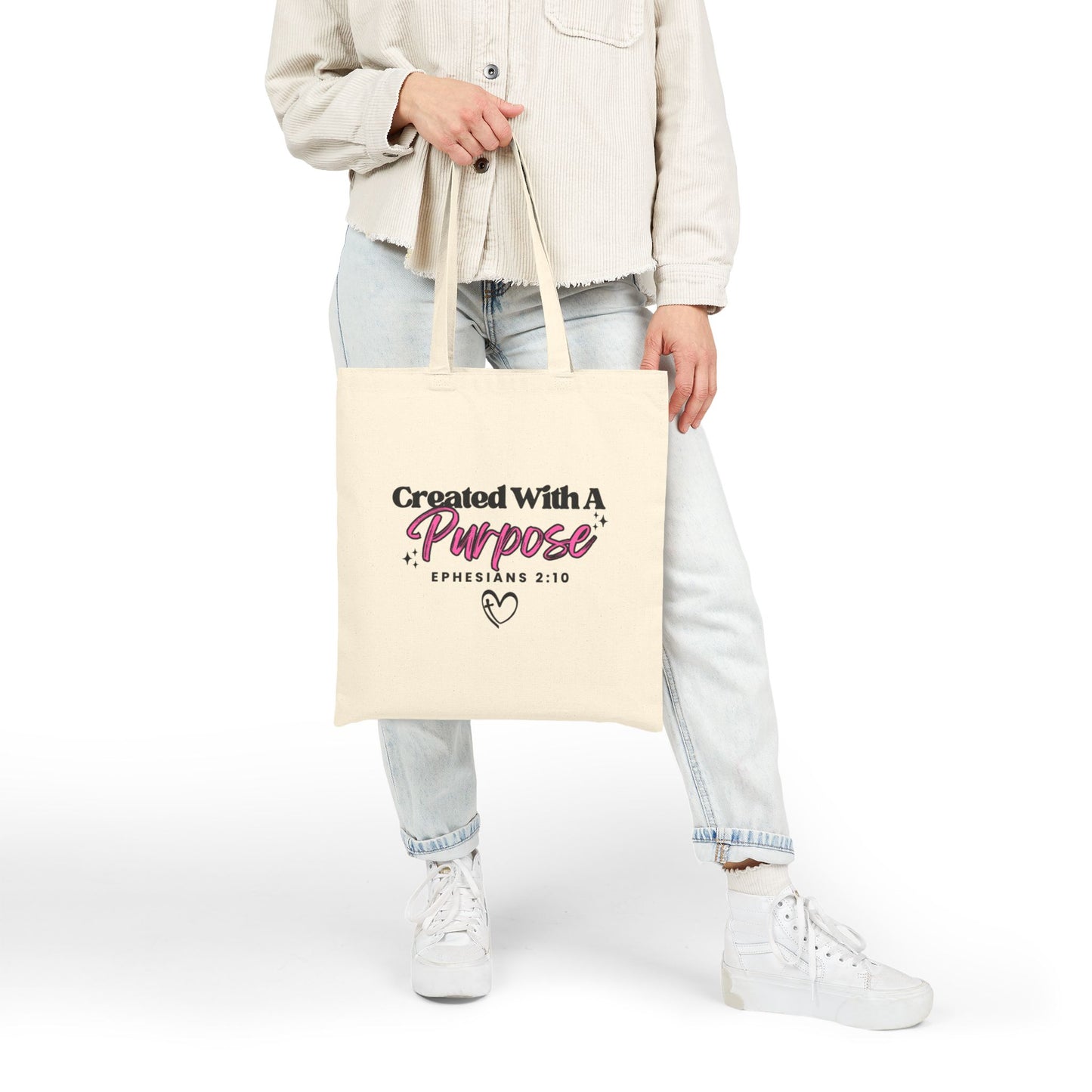 Created With A Purpose Tote Bag – Inspirational Ephesians 2:10 Canvas Tote