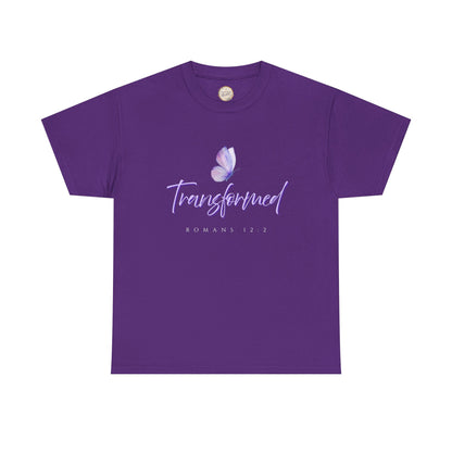 Transformed Unisex Heavy Cotton Tee - Inspirational Shirt, Motivational Gift, Christian Apparel, Everyday Wear, Butterfly Design