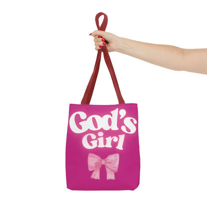Cute Pink Tote Bag for God's Girl, Chic Shopper Bag, Inspirational Gift, Women’s Fashion Accessory, Beach Tote, Pink Bow Design