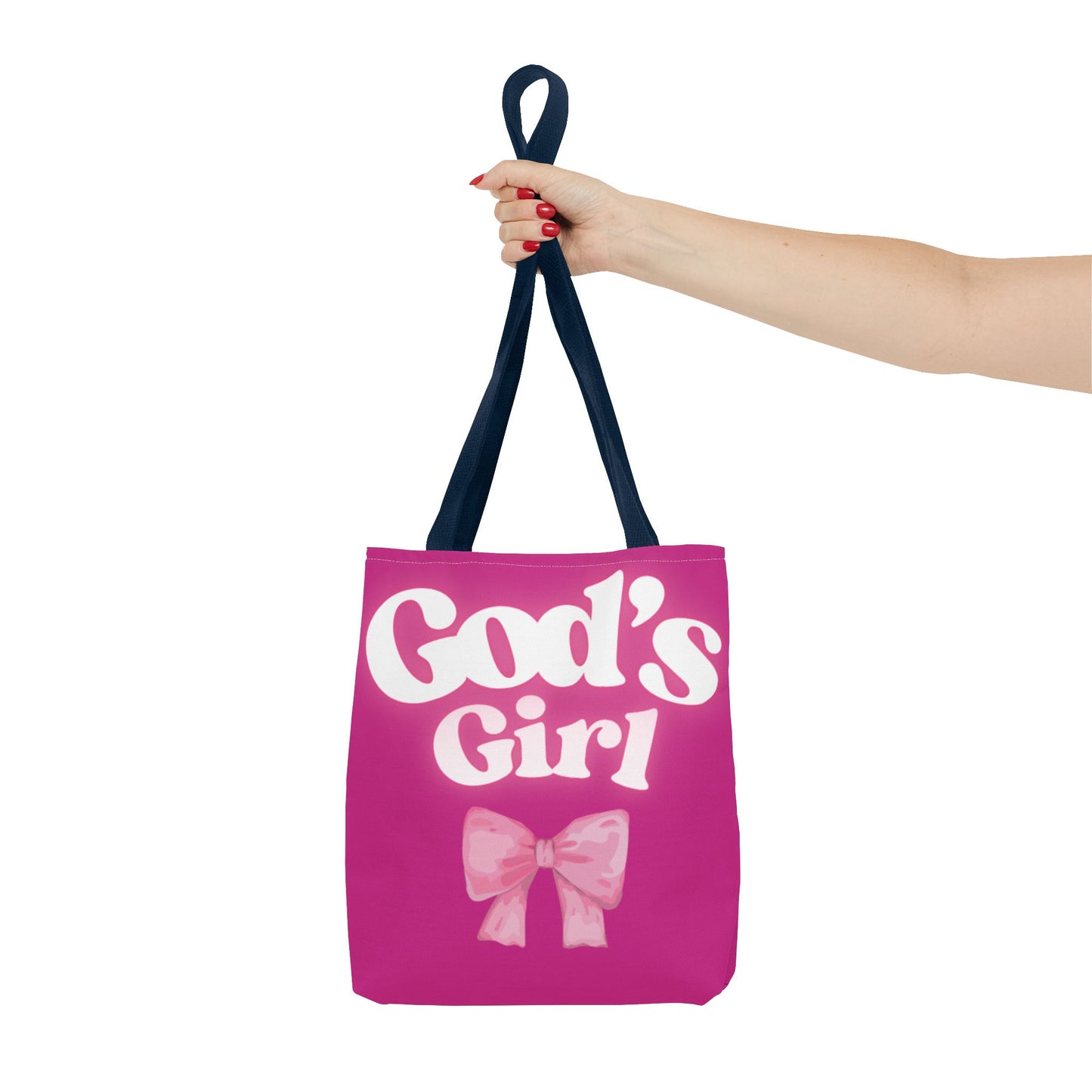 Cute Pink Tote Bag for God's Girl, Chic Shopper Bag, Inspirational Gift, Women’s Fashion Accessory, Beach Tote, Pink Bow Design