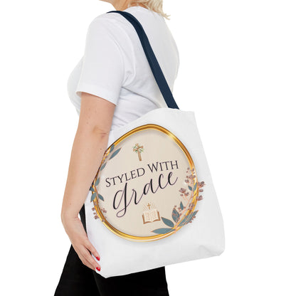 Styled With Grace | Elegant Faith-Inspired Tote Bag, Christian Gift, Inspirational Bag, Stylish Reusable Tote, Religious Accessories
