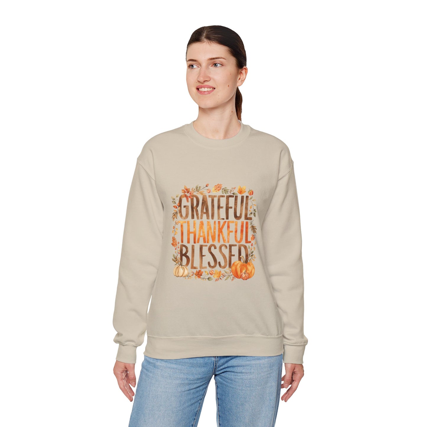 Grateful Thankful Blessed Sweatshirt — Thanksgiving Fall Crewneck