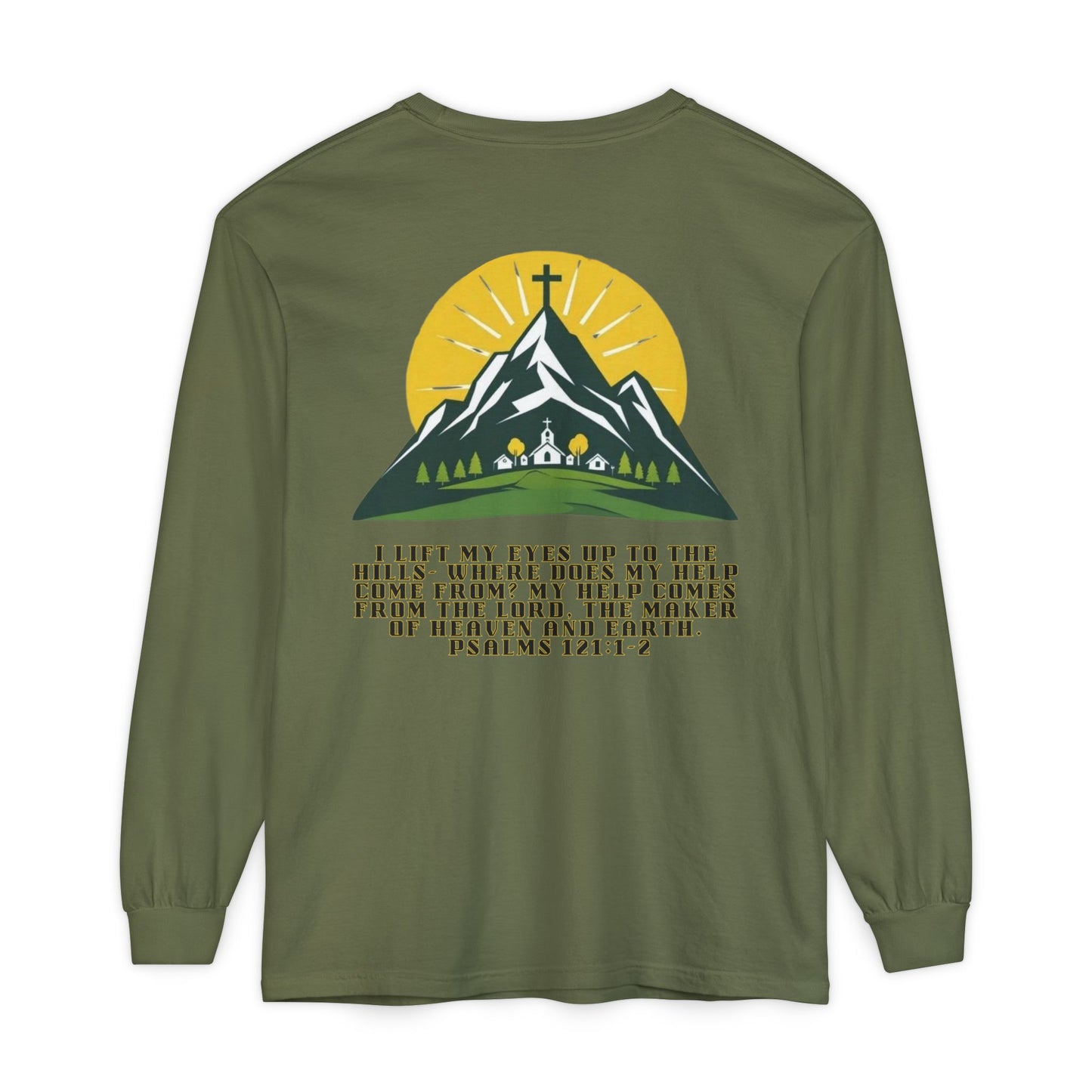 Psalms 121:1-2 Spiritual Long Sleeve T-Shirt, Christian Apparel, Faith-Based Gift, Outdoor Style, Inspirational Everyday Wear