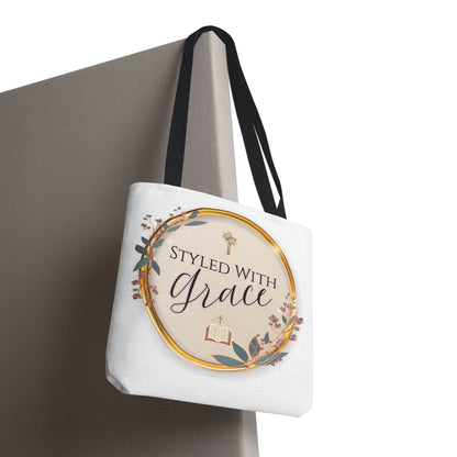 Styled With Grace | Elegant Faith-Inspired Tote Bag, Christian Gift, Inspirational Bag, Stylish Reusable Tote, Religious Accessories