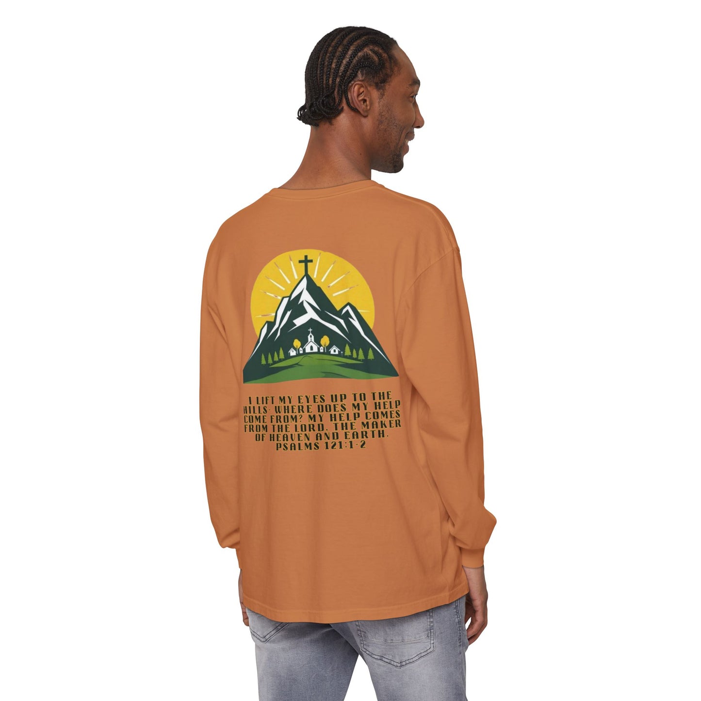 Psalms 121:1-2 Spiritual Long Sleeve T-Shirt, Christian Apparel, Faith-Based Gift, Outdoor Style, Inspirational Everyday Wear