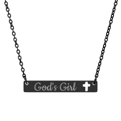 God's Girl Cutout Cross Bar Necklace – Engraved Christian Pendant