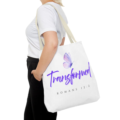 Transformed  Tote Bag - Inspirational Gift, AOP Design, Motivational Tote, Everyday Use, Romans 12:2
