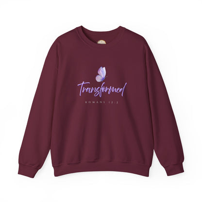 Transformed Butterfly Sweatshirt — Romans 12:2 Christian Crewneck