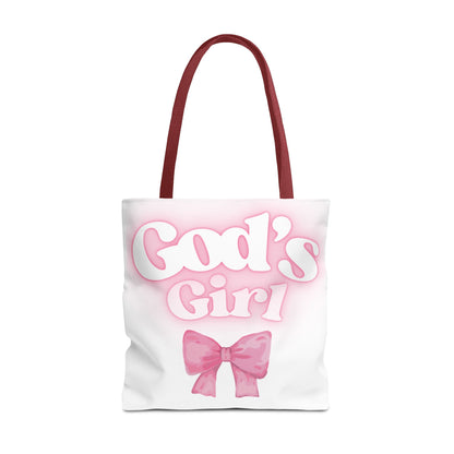 God's Girl Cute Pink Tote Bag, Chic Shopper Bag, Inspirational Gift, Women’s Fashion Accessory, Beach Tote, Pink Bow Design