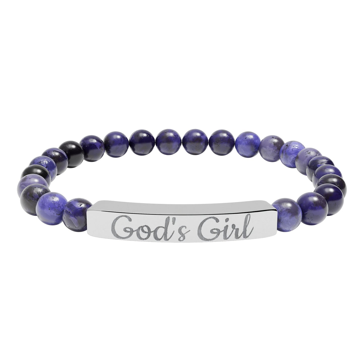 "God's Girl" - Engraved Natural Stone Stretch Bar Bracelet