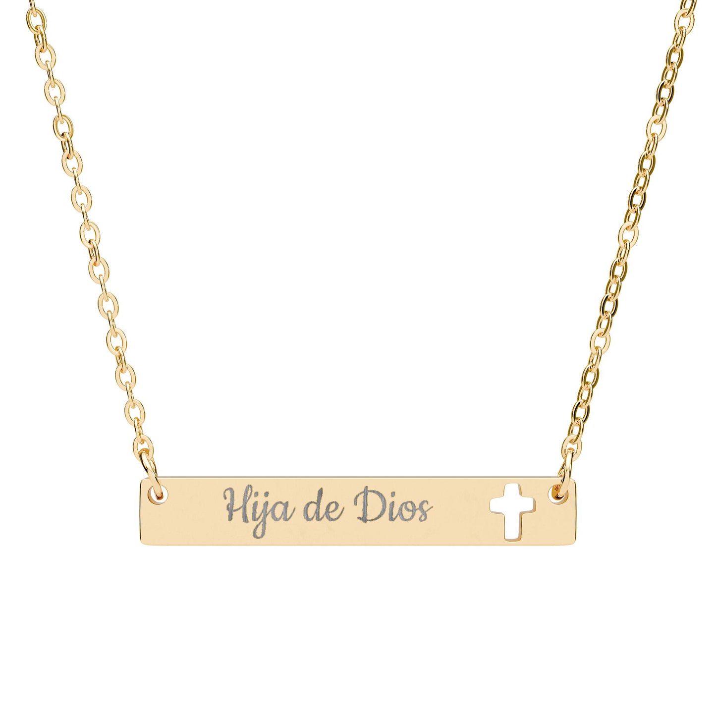 "Hija de Dios" Cutout Cross Bar Necklace — Engraved Pendant