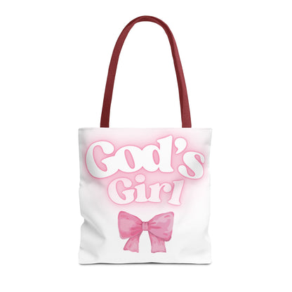 God's Girl Cute Pink Tote Bag, Chic Shopper Bag, Inspirational Gift, Women’s Fashion Accessory, Beach Tote, Pink Bow Design