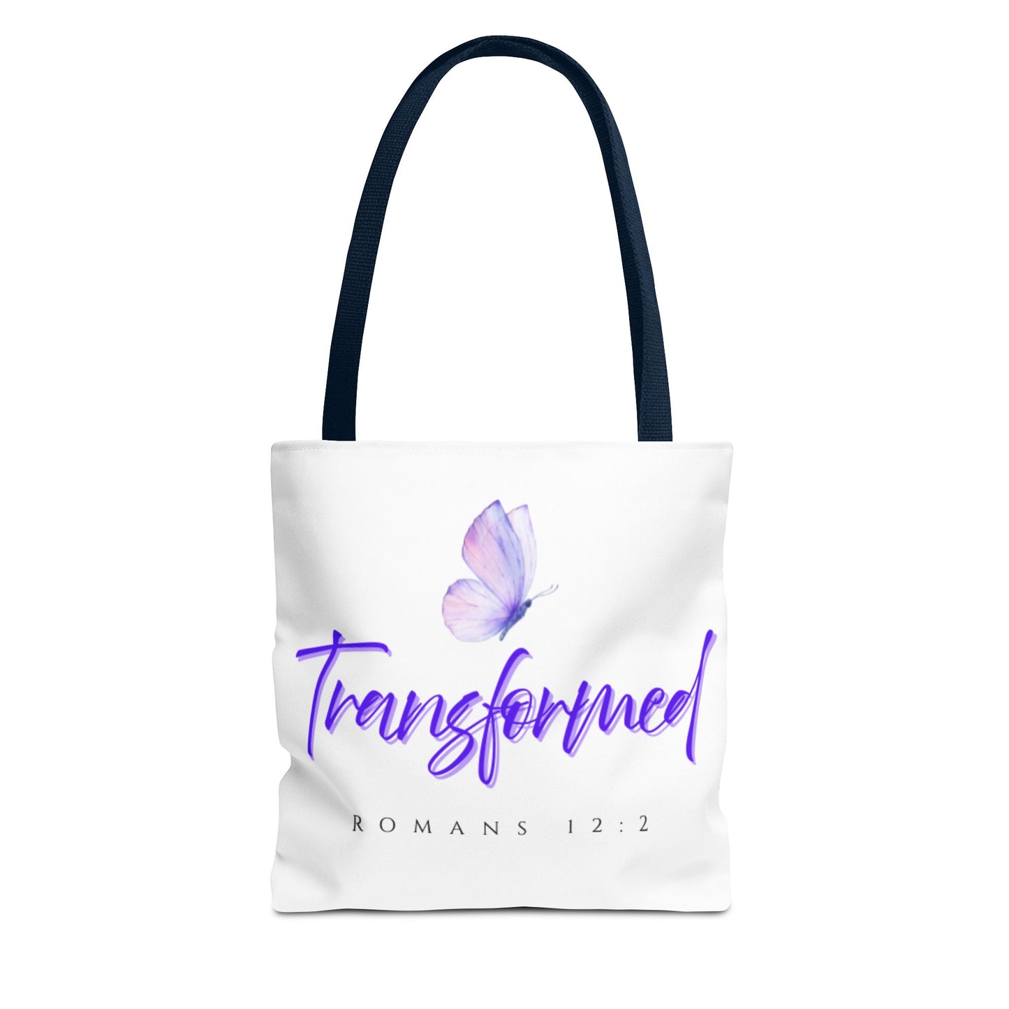 Transformed  Tote Bag - Inspirational Gift, AOP Design, Motivational Tote, Everyday Use, Romans 12:2