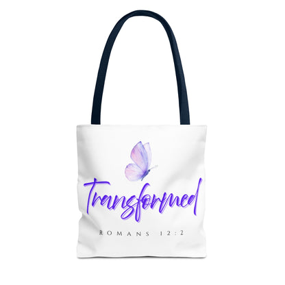 Transformed  Tote Bag - Inspirational Gift, AOP Design, Motivational Tote, Everyday Use, Romans 12:2