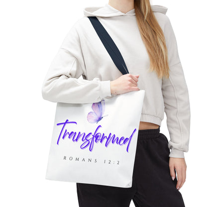 Transformed  Tote Bag - Inspirational Gift, AOP Design, Motivational Tote, Everyday Use, Romans 12:2