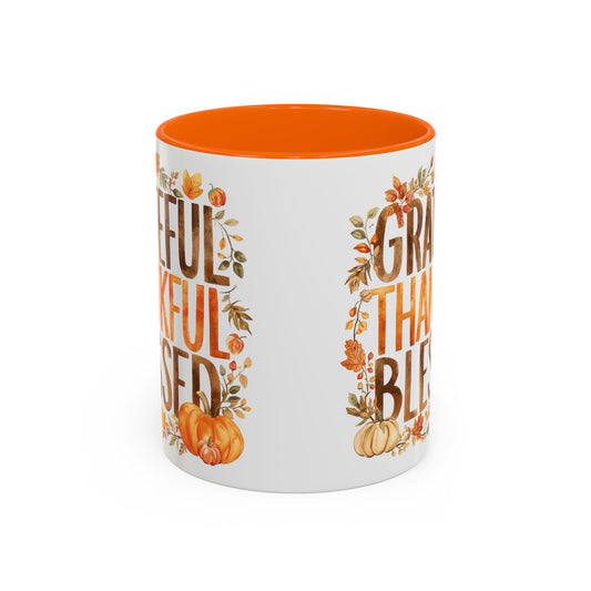 Grateful Thankful Blessed - Accent Coffee Mug (11, 15oz)